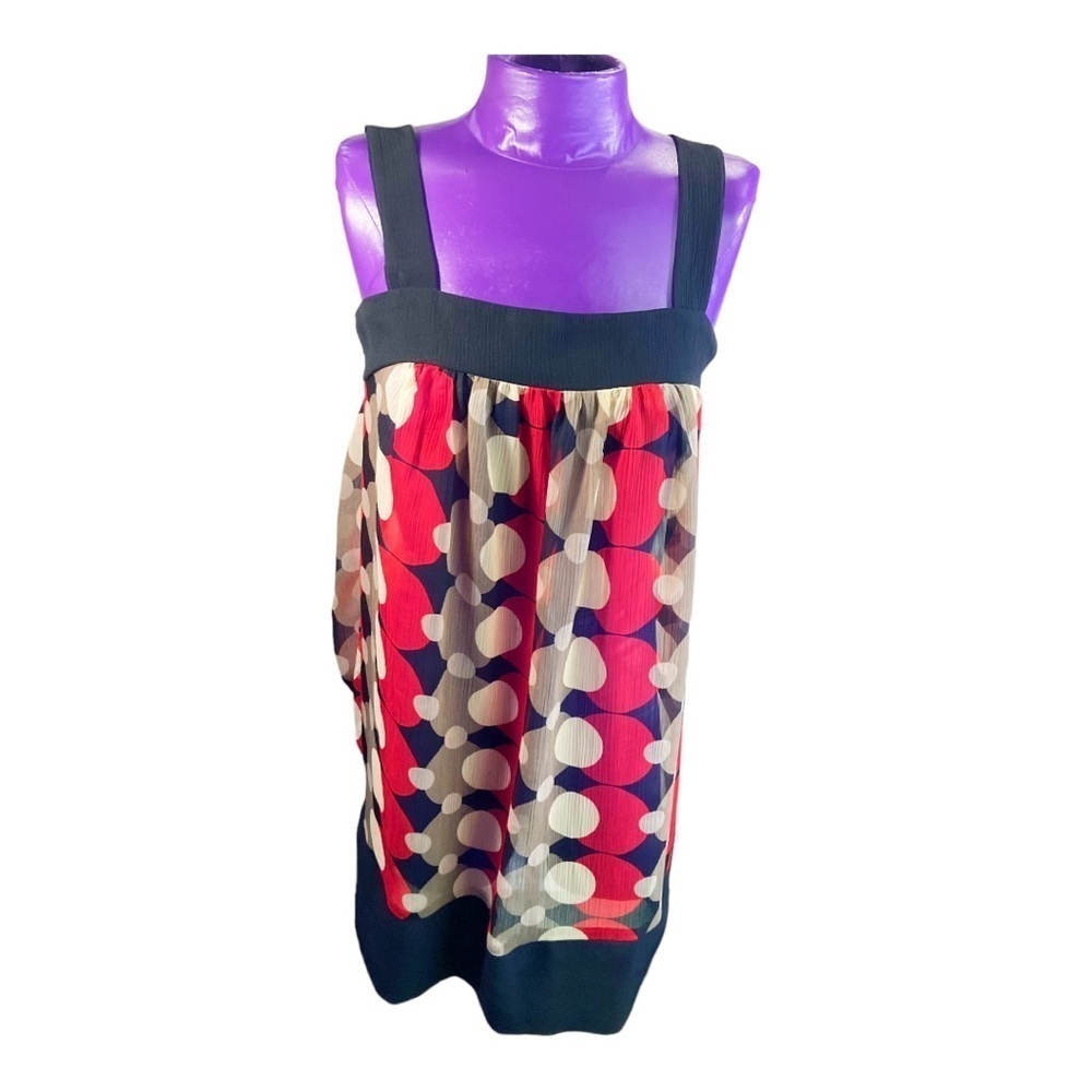 Comme Toi black red large retro dot smock blouse dress S